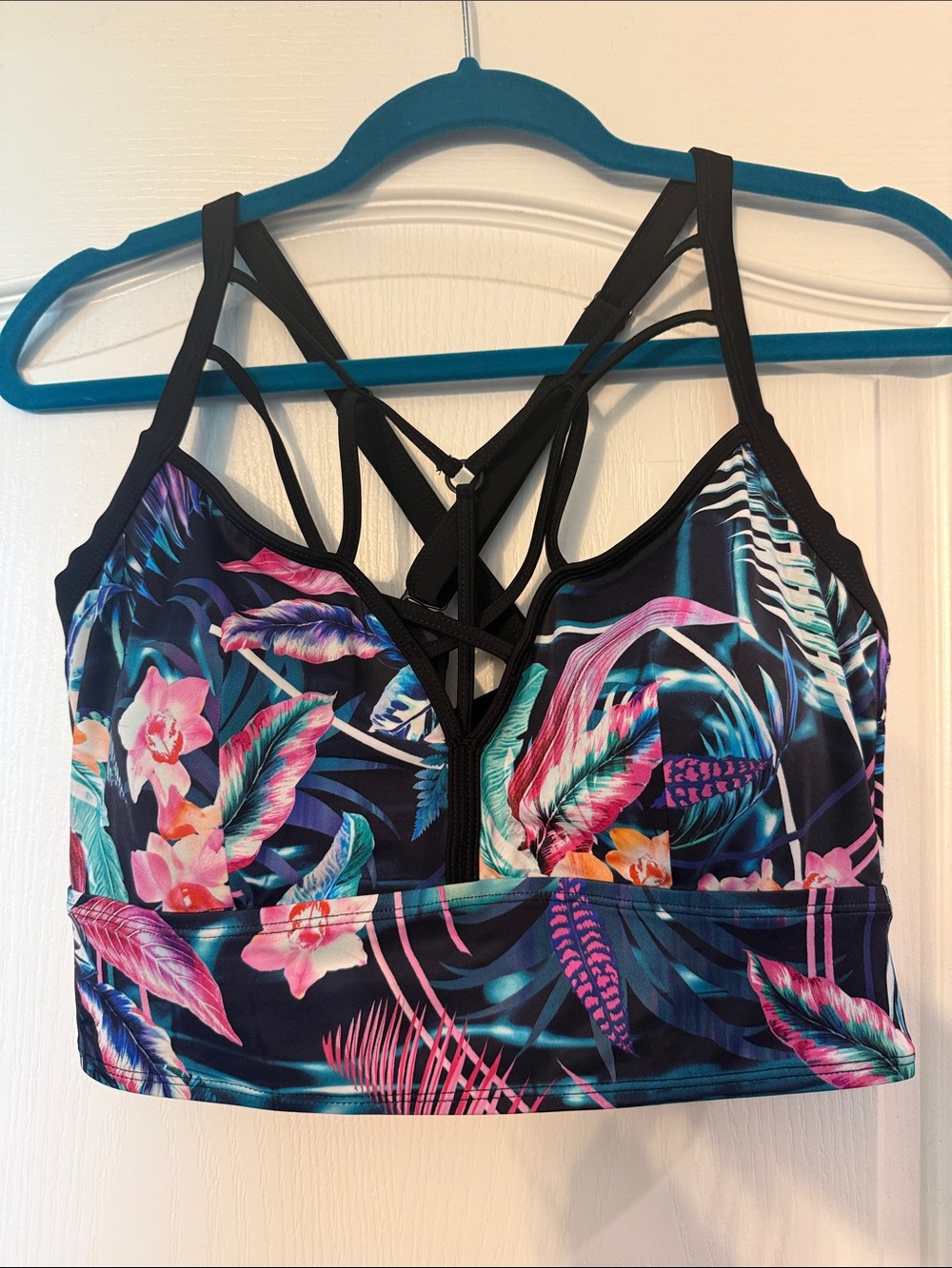 Torrid Tropical Floral Caged Longline Bikini- Black/Pink tropical size 1, 2 pc